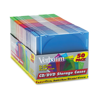 VERBATIM CORPORATION CD/DVD Slim Case, Assorted Colors, 50/Pack