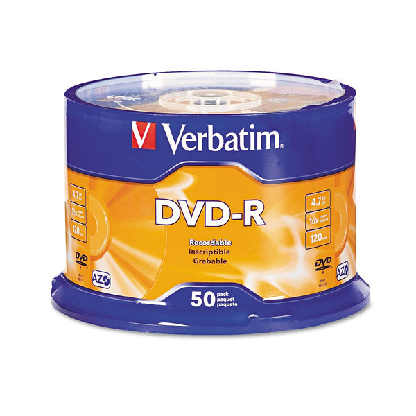 VERBATIM CORPORATION DVD-R Recordable Disc, 4.7 GB, 16x, Spindle, Silver, 50/Pack