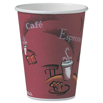 DART Paper Hot Drink Cups in Bistro Design, 12 oz, Maroon, 300/Carton