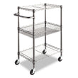 ALERA Three-Tier Wire Cart with Basket, Metal, 2 Shelves, 1 Bin, 500 lb Capacity, 28" x 16" x 39", Black Anthracite