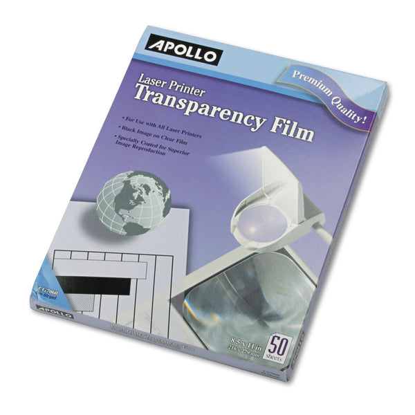 APOLLO AUDIO VISUAL Laser Transparency Film, 8.5 x 11, Black on Clear, 50/Box
