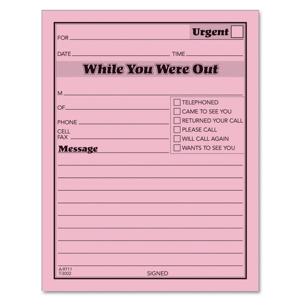 TOPS BUSINESS FORMS Pink Message Pad, One-Part (No Copies), 4.25 x 5.5, 50 Forms/Pad, 12 Pads/Pack