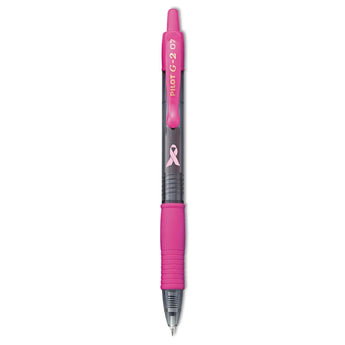 PILOT CORP. OF AMERICA G2 Premium Breast Cancer Awareness Gel Pen, Retractable, Fine 0.7 mm, Black Ink, Smoke/Pink Barrel, Dozen
