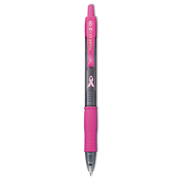 PILOT CORP. OF AMERICA G2 Premium Breast Cancer Awareness Gel Pen, Retractable, Fine 0.7 mm, Black Ink, Smoke/Pink Barrel, Dozen