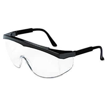 MCR SAFETY Stratos Safety Glasses, Black Frame, Clear Lens, 12/Box