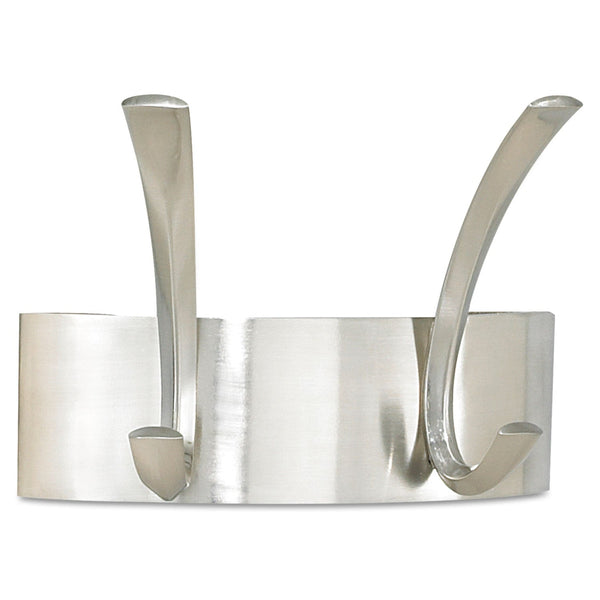 SAFCO PRODUCTS Metal Coat Rack, Wall Rack, Two Hooks, Steel, 7w x 4.5d x 5.25h, Brushed Nickel
