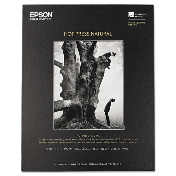 EPSON AMERICA, INC. Hot Press Natural Fine Art Paper, 17 mil, 17 x 22, Smooth Matte Natural, 25/Pack