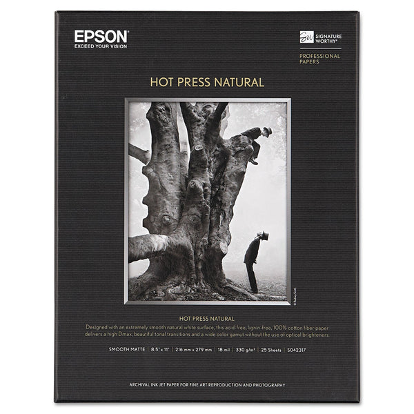 EPSON AMERICA, INC. Hot Press Fine Art Paper, 17 mil, 8.5 x 11, Smooth Matte Natural, 25/Pack