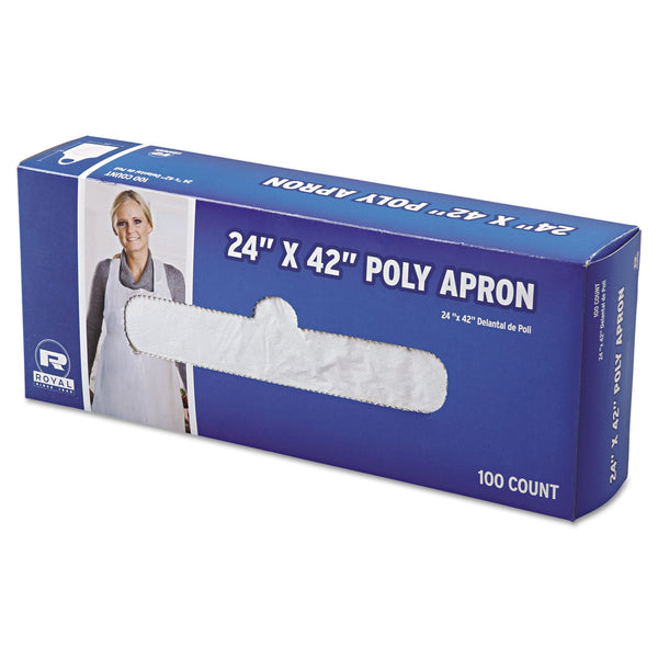 AMERCAREROYAL Poly Apron, 24 x 42, One Size Fits All, White, 100/Pack, 10 Packs/Carton