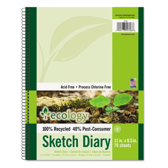 Pacon® Ecology Sketch Diary, 60 lb Text Paper Stock, Green Cover, (70) 11 x 8.5 Sheets