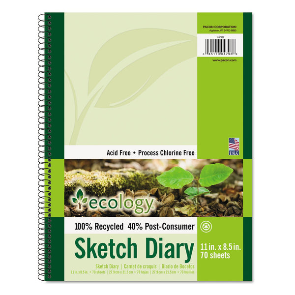 Pacon® Ecology Sketch Diary, 60 lb Text Paper Stock, Green Cover, (70) 11 x 8.5 Sheets