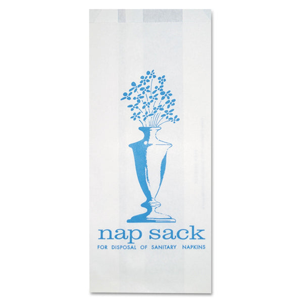 BAGCRAFT Nap Sack Sanitary Disposal Bags, 4" x 9", White, 1,000/Carton