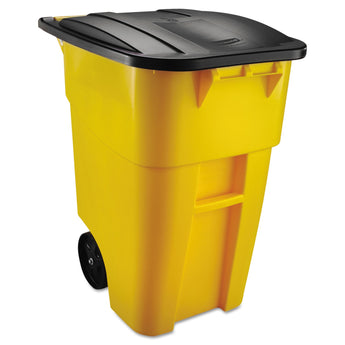 RUBBERMAID COMMERCIAL PROD. Square Brute Rollout Container, 50 gal, Molded Plastic, Yellow