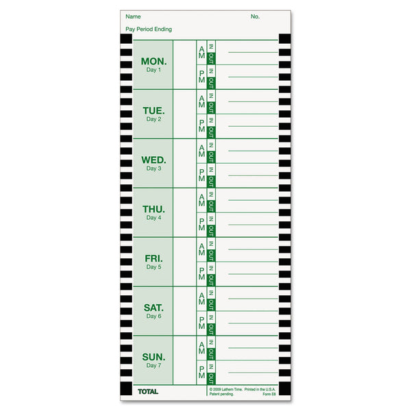 LATHEM TIME CORPORATION Time Clock Cards for Lathem Time 800P, One Side, 4 x 9, 100/Pack