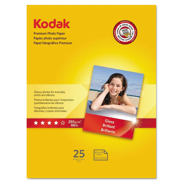 KODAK, EASTMAN, CO. Premium Photo Paper, 8.5 mil, 8.5 x 11, Glossy White, 25/Pack