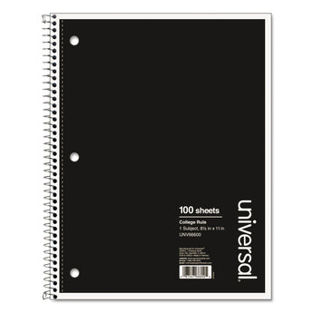 Universal® Wirebound Notebook, 1-Subject, Medium/College Rule, Black Cover, (100) 11 x 8.5 Sheets