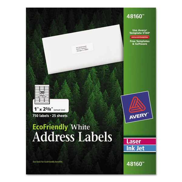 EcoFriendly Mailing Labels, Inkjet/Laser Printers, 1 x 2.63, White, 30/Sheet, 25 Sheets/Pack Flipcost Flipcost