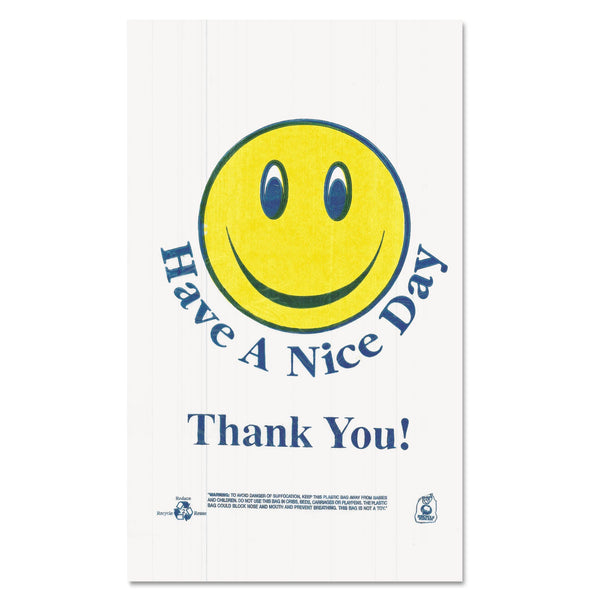 Smiley Face Shopping Bags, 12.5 microns, 11.5" x 21", White, 900/Carton Flipcost Flipcost