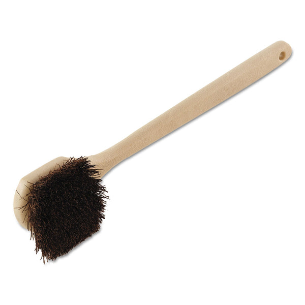 Boardwalk® Utility Brush, Brown Palmyra Fiber Bristles, 5.5" Brush, 14.5" Tan Plastic Handle
