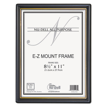 NuDell™ EZ Mount Document Frame with Trim Accent and Plastic Face, Plastic, 8.5 x 11 Insert, Black/Gold