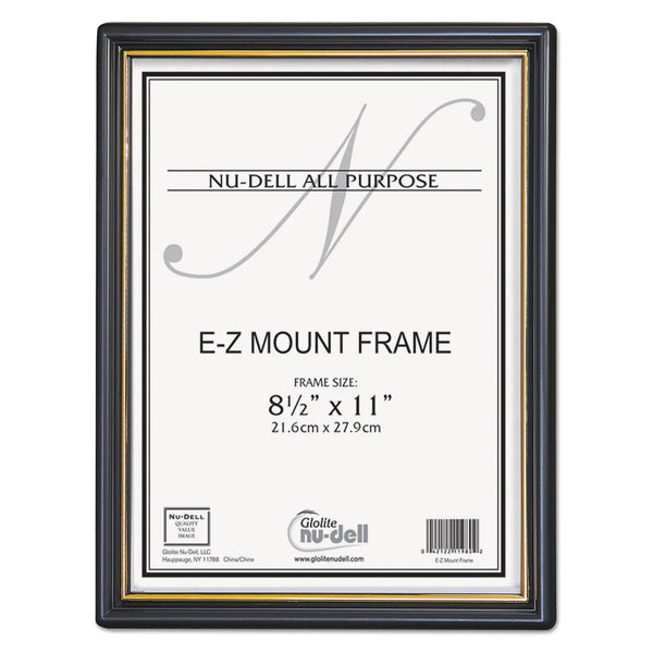 NuDell™ EZ Mount Document Frame with Trim Accent and Plastic Face, Plastic, 8.5 x 11 Insert, Black/Gold