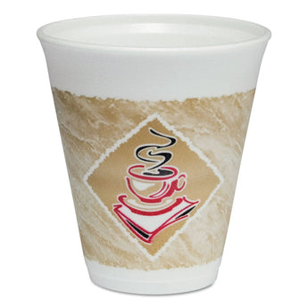 DART Cafe G Foam Hot/Cold Cups, 12 oz, Brown/Red/White, 20/Pack