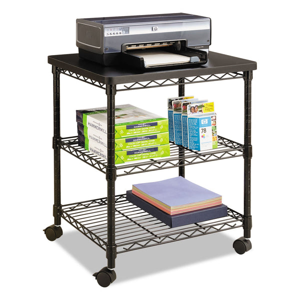 SAFCO PRODUCTS Desk Side Wire Machine Stand, Metal, 3 Shelves, 200 lb Capacity, 24" x 20" x 27", Black