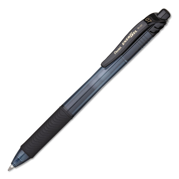 PENTEL OF AMERICA EnerGel-X Gel Pen, Retractable, Medium 0.7 mm, Black Ink, Smoke/Black Barrel, 24/Pack