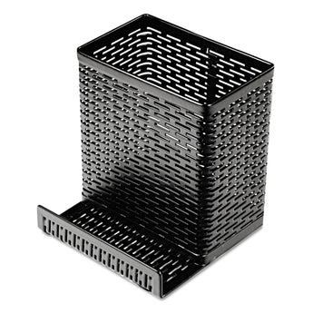 ARTISTIC LLC Urban Collection Punched Metal Pencil Cup/Cell Phone Stand, Perforated Steel, 3.5 x 3.5, Black