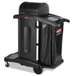 RUBBERMAID COMMERCIAL PROD. Executive High Security Janitorial Cleaning Cart, Plastic, 4 Shelves, 1 Bin, 23.1" x 39.6" x 27.5", Black