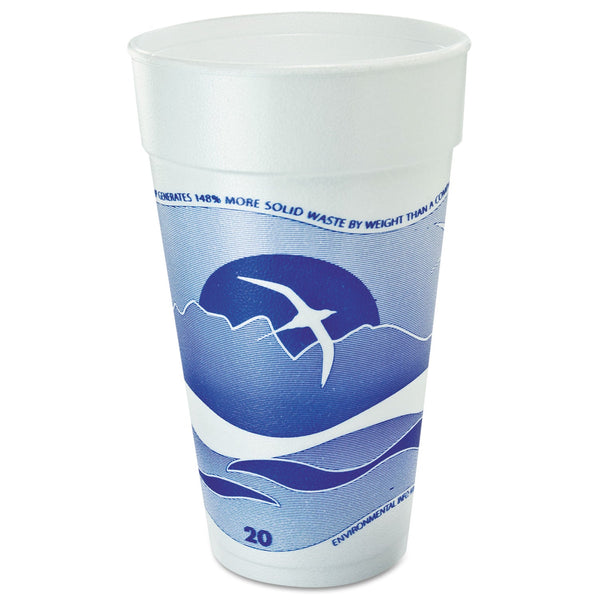 DART Horizon Hot/Cold Foam Drinking Cups, 20 oz, Printed, Blueberry/White, 25/Bag, 20 Bags/Carton