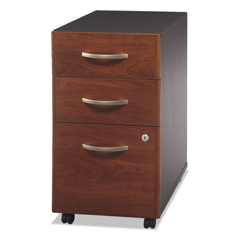BUSH INDUSTRIES Series C Mobile Pedestal File, Left/Right, 3-Drawers: Box/Box/File, Legal/Letter/A4/A5, Cherry/Gray, 15.75