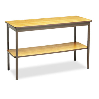 Utility Table with Bottom Shelf, Rectangular, 48w x 18d x 30h, Oak/Brown Flipcost Flipcost