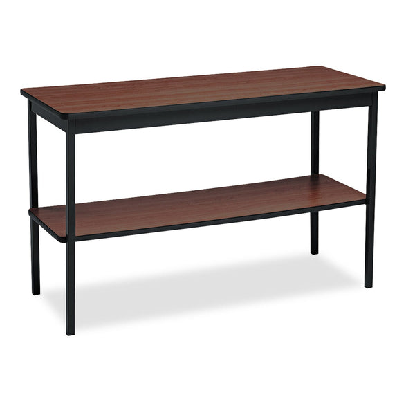 Utility Table with Bottom Shelf, Rectangular, 48w x 18d x 30h, Walnut/Black Flipcost Flipcost