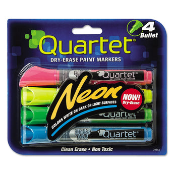 QUARTET MFG. Neon Dry Erase Marker Set, Broad Bullet Tip, Assorted Colors, 4/Set