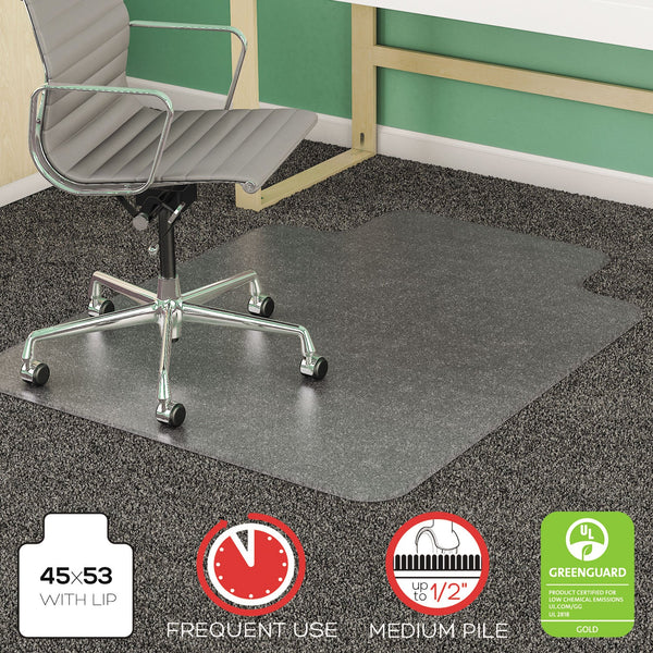 DEFLECTO CORPORATION SuperMat Frequent Use Chair Mat for Medium Pile Carpet, 45 x 53, Wide Lipped, Clear