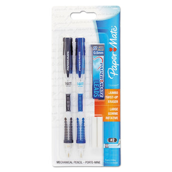 SANFORD Clear Point Mechanical Pencils with Tube of Lead/Erasers, 0.5 mm, HB(#2), Black Lead, Randomly Assorted Barrel Colors, 2/Pack