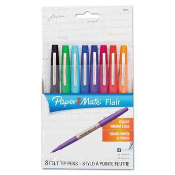 SANFORD Flair Felt Tip Porous Point Pen, Stick, Extra-Fine 0.4 mm, Assorted Ink and Barrel Colors, 8/Pack