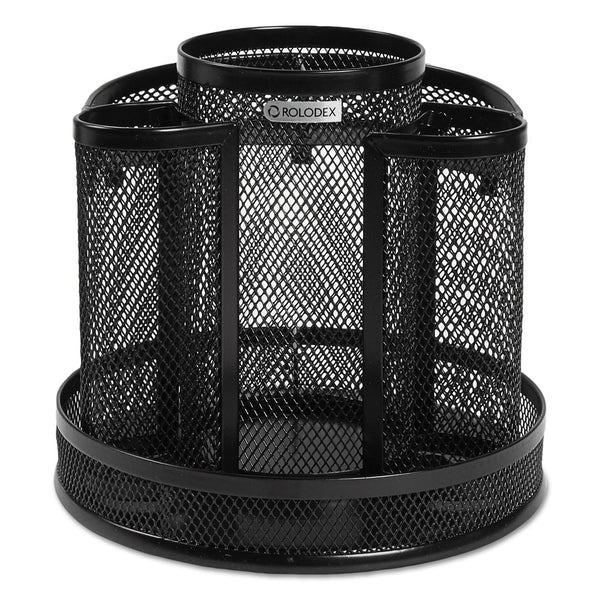 ROLODEX Wire Mesh Spinning Desk Sorter, 8 Compartments, Steel Mesh, 6.5" Diameter x 6.5"h, Black