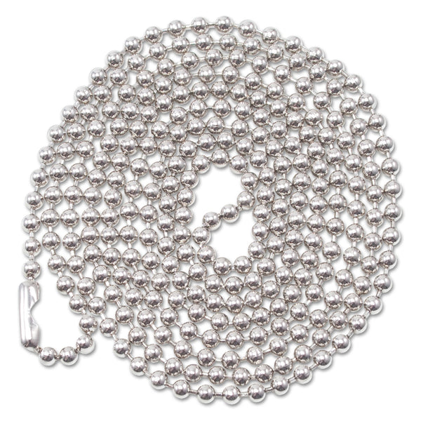 ADVANTUS CORPORATION ID Badge Holder Chain, Metal Ball Chain Fastener, 36" Long, Nickel Plated, 100/Box