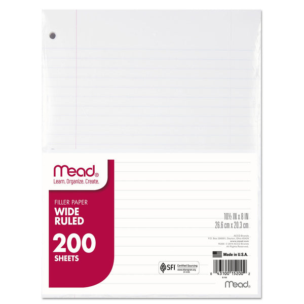 MEAD PRODUCTS Filler Paper, 3-Hole, 8 x 10.5, Wide/Legal Rule, 200/Pack