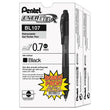 PENTEL OF AMERICA EnerGel-X Gel Pen, Retractable, Medium 0.7 mm, Black Ink, Smoke/Black Barrel, 24/Pack