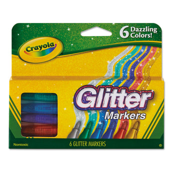 BINNEY & SMITH / CRAYOLA Glitter Markers, Medium Bullet Tip, Assorted Colors, 6/Set