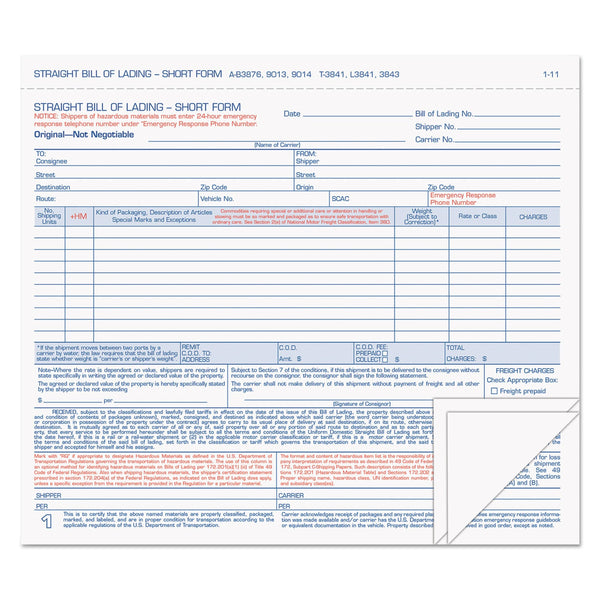 TOPS BUSINESS FORMS Hazardous Material Short Form, Three-Part Carbonless, 7 x 8.5, 50 Forms Total