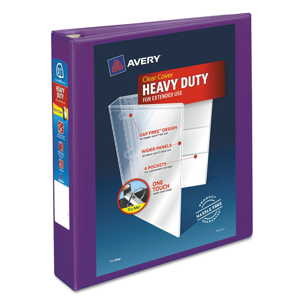 AVERY PRODUCTS CORPORATION Heavy-Duty View Binder with DuraHinge and One Touch EZD Rings, 3 Rings, 1.5" Capacity, 11 x 8.5, Purple
