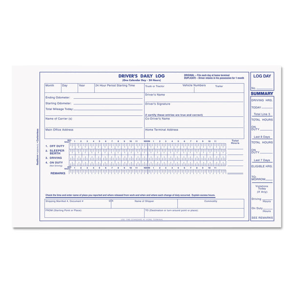 REDIFORM OFFICE PRODUCTS Driver's Daily Log Book, Two-Part Carbonless, 8.75 x 5.38, 31 Forms Total