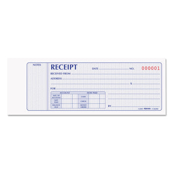 Rediform® Receipt Book, Two-Part Carbonless, 7 x 2.75, 4 Forms/Sheet, 100 Forms Total