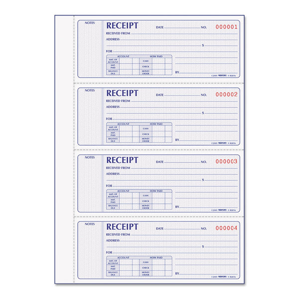 REDIFORM OFFICE PRODUCTS Receipt Book, Two-Part Carbonless, 7 x 2.75, 4 Forms/Sheet, 400 Forms Total