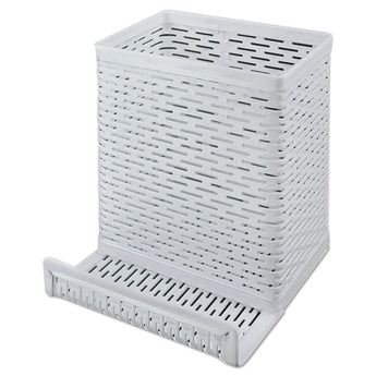 ARTISTIC LLC Urban Collection Punched Metal Pencil Cup/Cell Phone Stand, Perforated Steel, 3.5 x 3.5, White