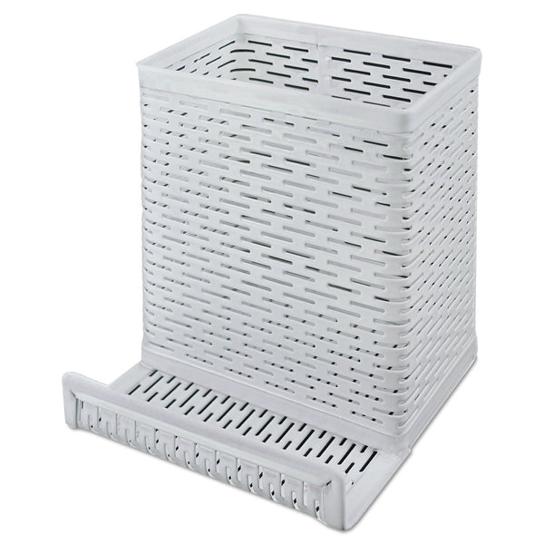 ARTISTIC LLC Urban Collection Punched Metal Pencil Cup/Cell Phone Stand, Perforated Steel, 3.5 x 3.5, White